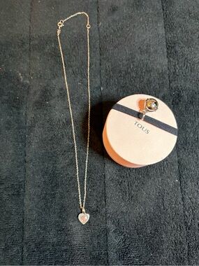 TOUS Silver Necklace with Gold Heart and Pink Center